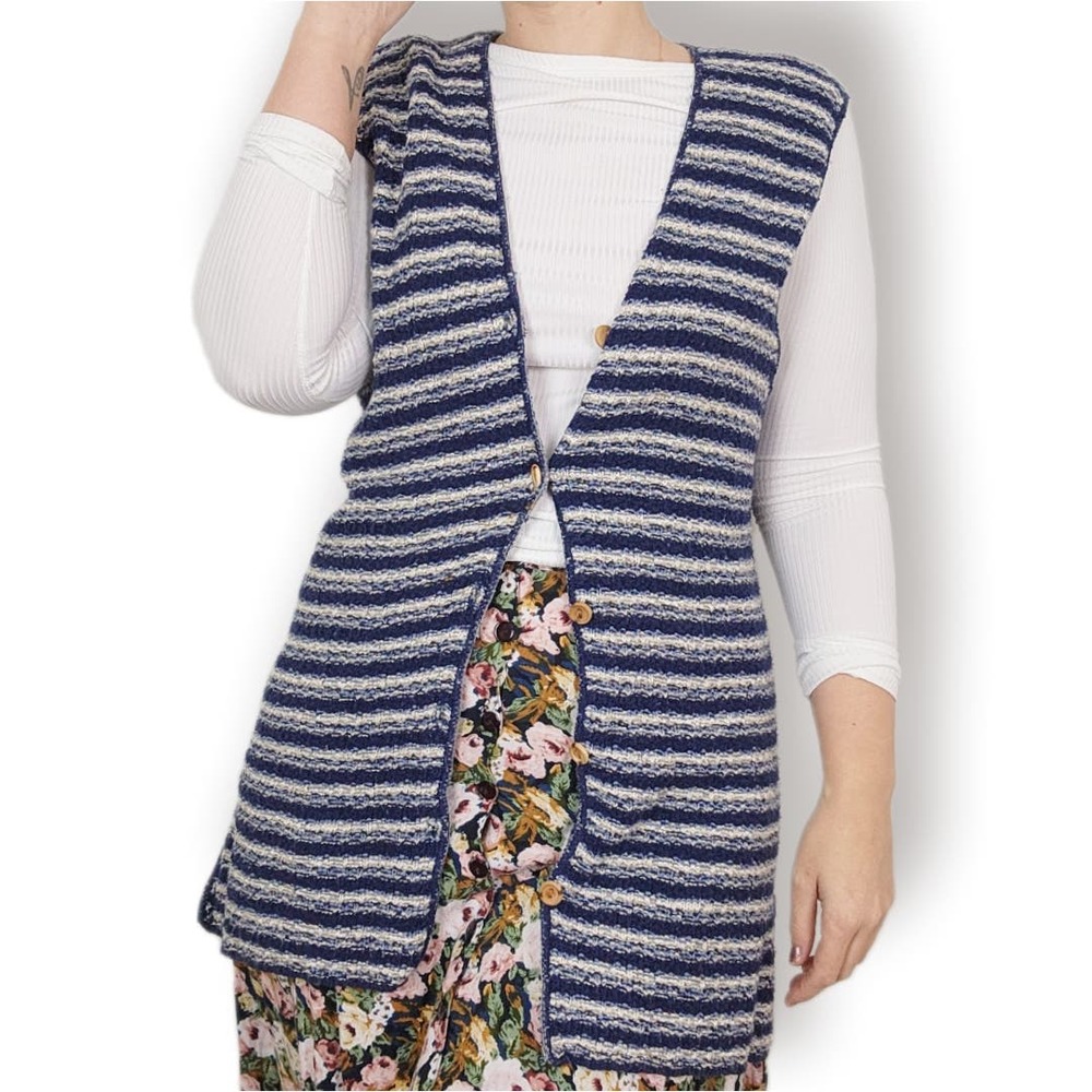 90s Long Striped Knit Vest M-L